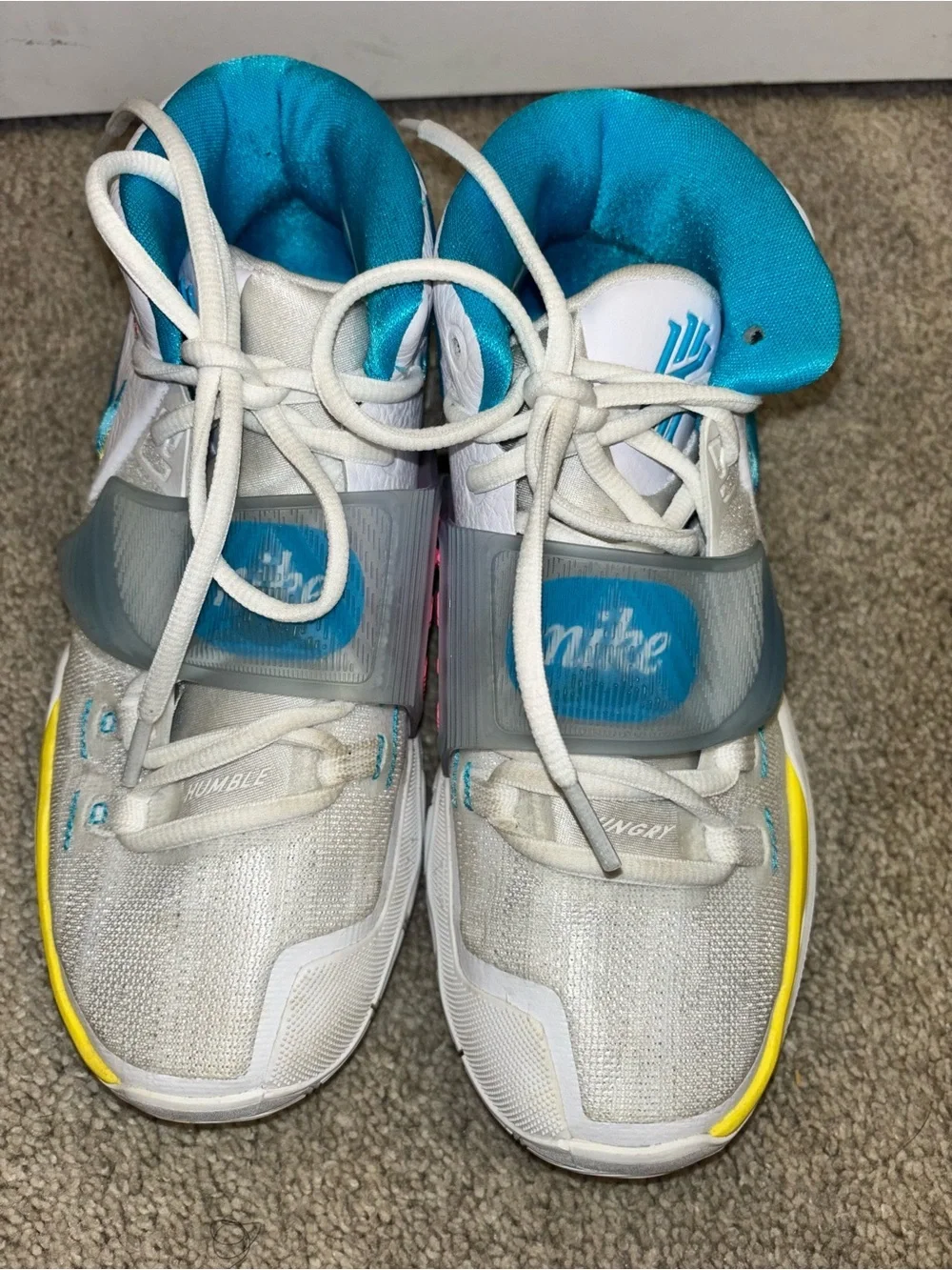 Nike Kyrie 6 Kids White High-Top Sneakers with Teal & Yellow Accents